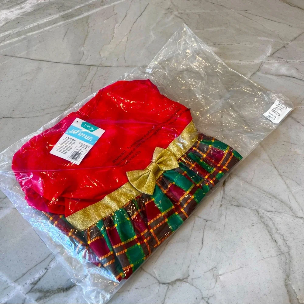 FRISCO Christmas Dog Dress XL Red Green Plaid Gold Bow Holiday NWT 25 - 45 lbs